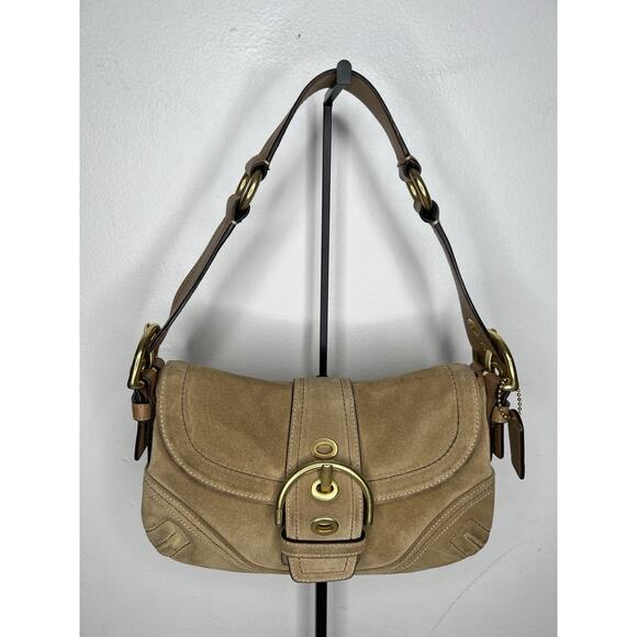 Coach Handbags - Vintage Coach Soho Shoulder Bag Purse Buckle Suede Leather Beige Y2K Retro